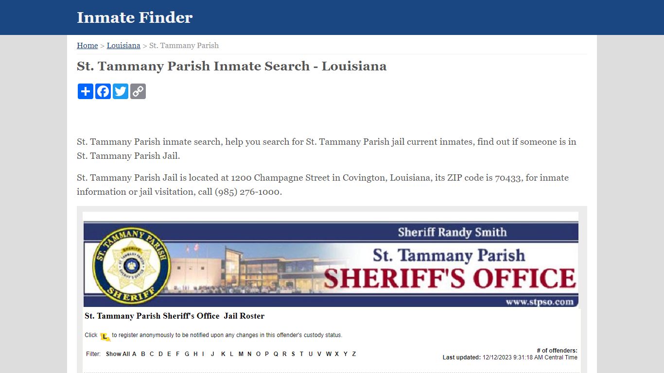 St. Tammany Parish Inmate Search - Louisiana - Inmate Finder
